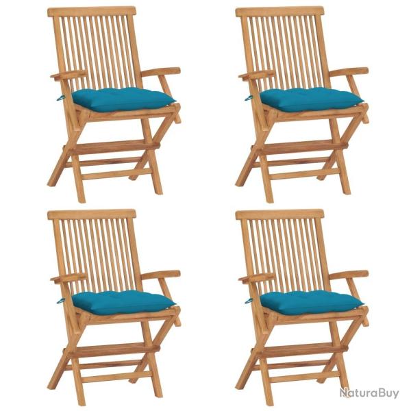 Chaises de jardin avec coussins bleu clair lot de 4 Teck massif alsavelo