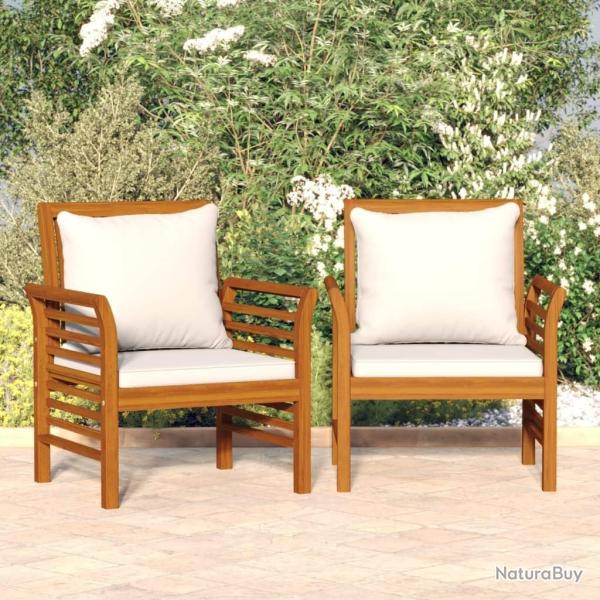 Chaises de canap et coussins blanc crme lot de 2 Bois acacia alsavelo