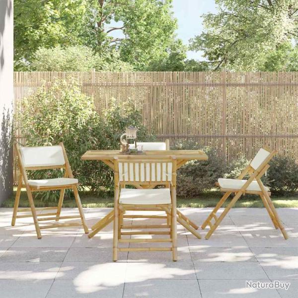 Chaises de bistro pliantes lot de 4 et coussins blanc cr�me