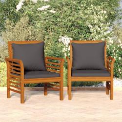 Chaises de canap&eacute; coussins gris fonc&eacute; lot de 2 acacia massif