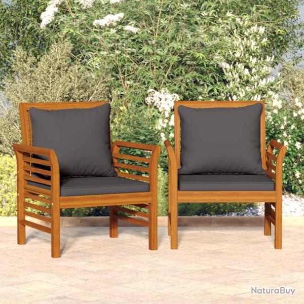 Chaises de canap coussins gris fonc lot de 2 acacia massif alsavelo