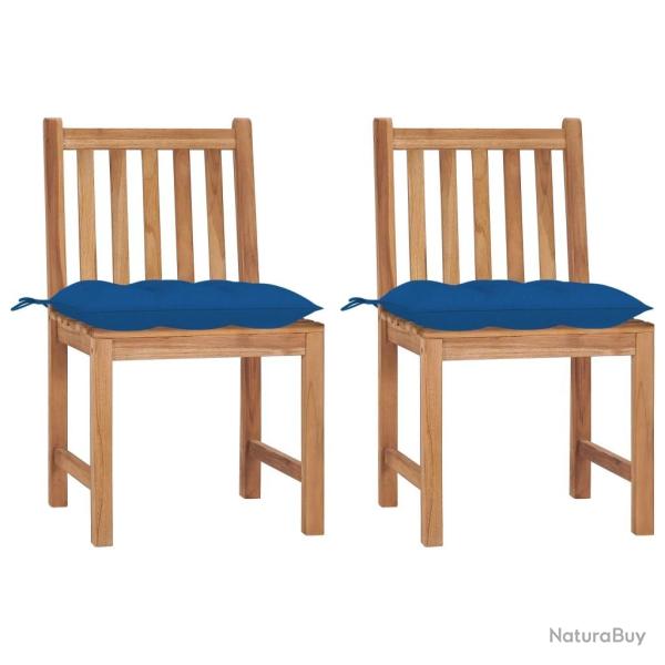 Chaises de jardin lot de 2 avec coussins Bois de teck massif