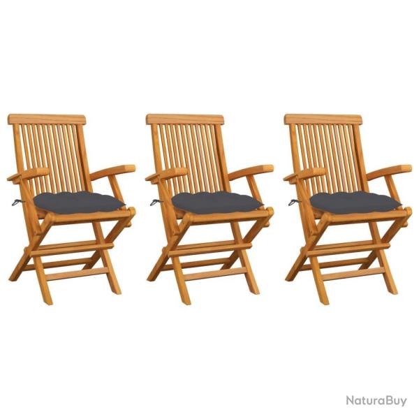Chaises de jardin avec coussins anthracite lot de 3 Bois teck