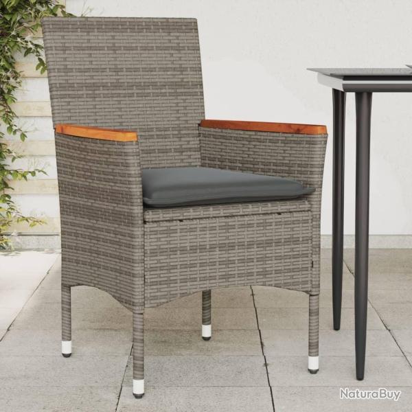 Chaises de jardin avec coussins lot de 2 gris r�sine tress�e