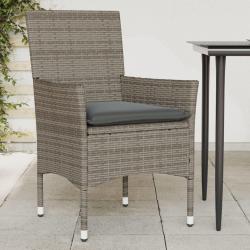 Chaises de jardin avec coussins lot de 2 gris r&eacute;sine tress&eacute;e