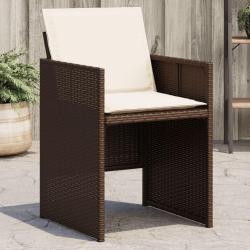 Chaises de jardin avec coussins lot de 4 marron r&eacute;sine tress&eacute;e