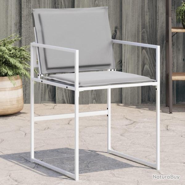 Chaises de jardin avec coussins lot de 4 blanc acier/textil�ne