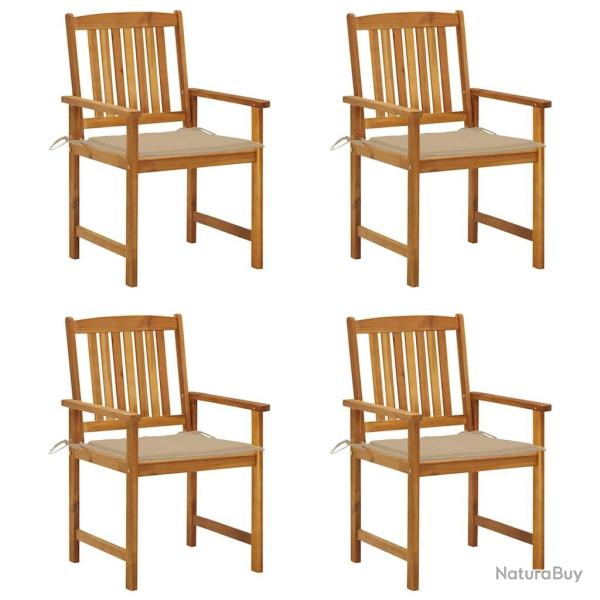 Chaises de jardin avec coussins lot de 4 Bois d'acacia massif