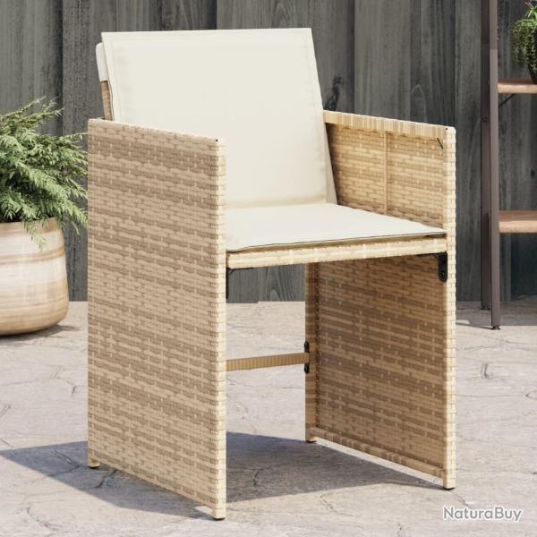 Chaises de jardin avec coussins lot de 4 beige r�sine tress�e