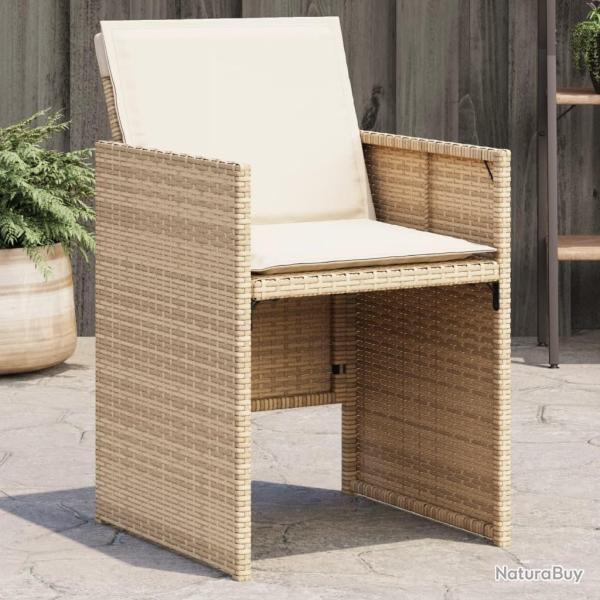 Chaises de jardin avec coussins lot de 4 beige r�sine tress�e