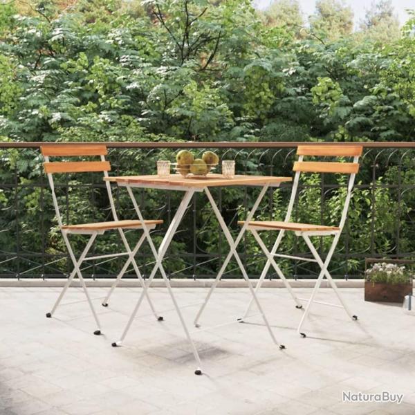 Chaises de bistrot pliantes lot de 2 Bois d'acacia solide acier alsavelo