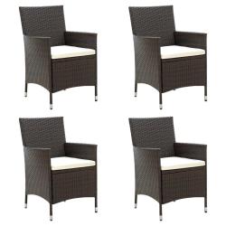Chaises de jardin avec coussins lot de 4 R&eacute;sine tress&eacute;e Marron