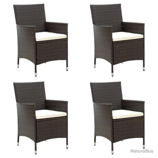 Chaises de jardin avec coussins lot de 4 R�sine tress�e Marron