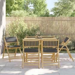 Chaises de bistro pliantes lot de 6 coussins gris fonc&eacute; bambou