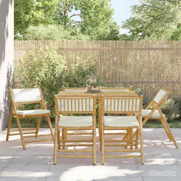 Chaises de bistro pliantes lot de 6 et coussins blanc cr�me