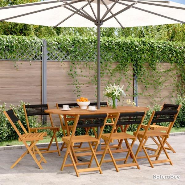 Chaises de jardin pliantes lot de 8 noir bois d'acacia massif alsavelo
