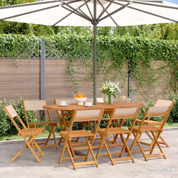 Chaises de jardin pliantes lot de 8 beige tissu et bois massif alsavelo
