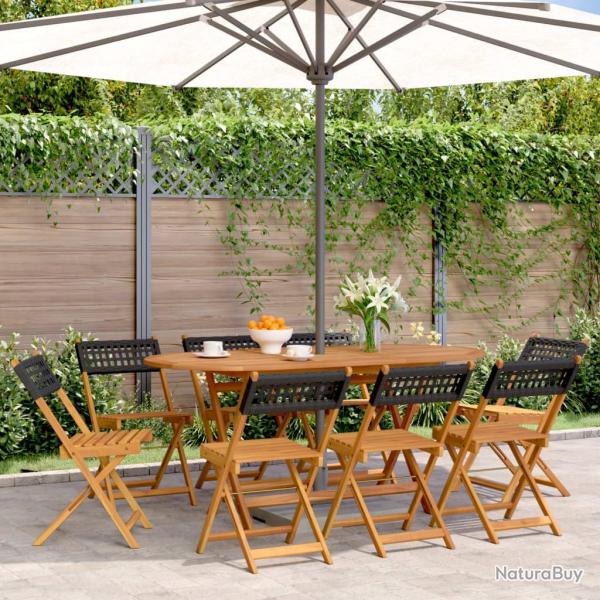 Chaises de jardin pliantes lot de 8 noir poly rotin bois massif alsavelo