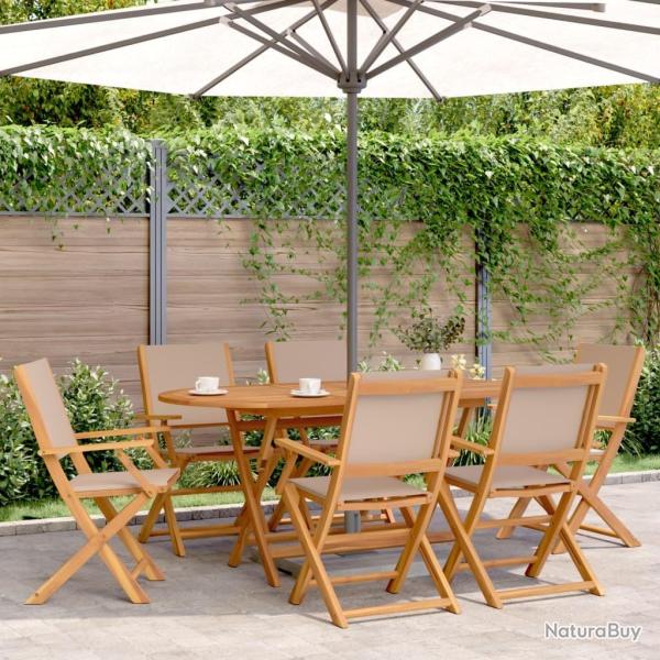 Chaises de jardin pliantes lot de 6 taupe tissu et bois massif alsavelo
