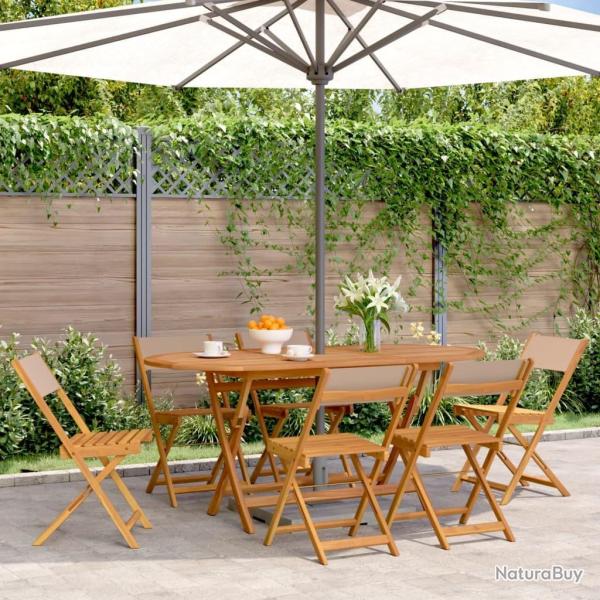 Chaises de jardin pliantes lot de 6 taupe tissu et bois massif alsavelo