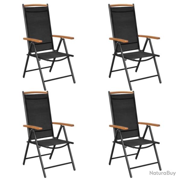 Chaises de jardin pliables lot de 4 aluminium et textil�ne noir