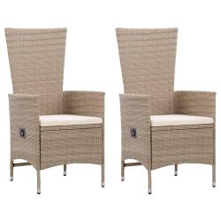 Chaises d'ext&eacute;rieur lot de 2 avec coussins R&eacute;sine tress&eacute;e Beige