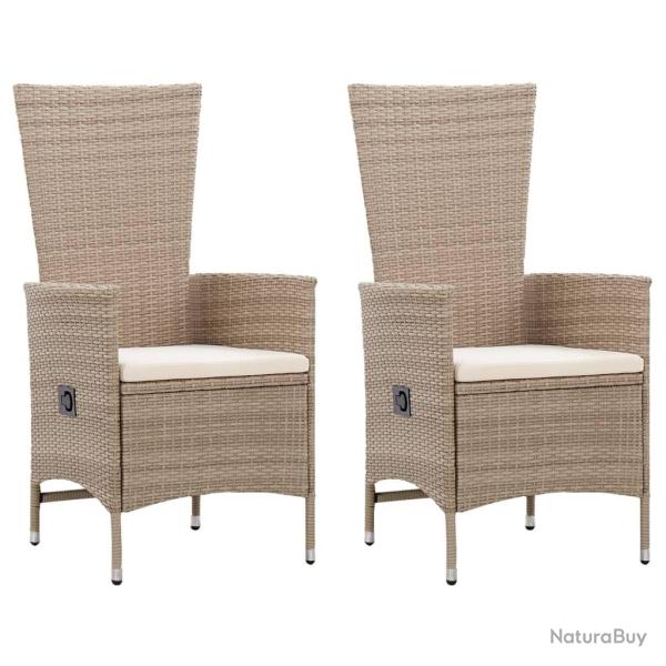 Chaises d'ext�rieur lot de 2 avec coussins R�sine tress�e Beige