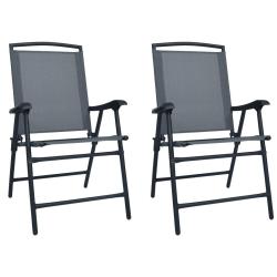 Chaises de jardin pliables lot de 2 Textil&egrave;ne Gris