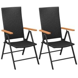 Chaises empilables de jardin lot de 2 R&eacute;sine tress&eacute;e Noir