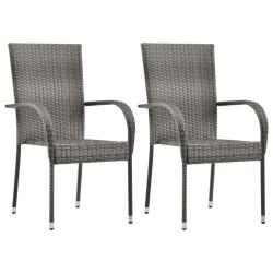 Chaises empilables d'ext&eacute;rieur lot de 2 Gris R&eacute;sine tress&eacute;e