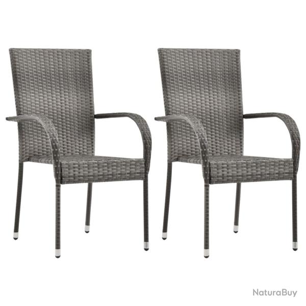 Chaises empilables d'ext�rieur lot de 2 Gris R�sine tress�e
