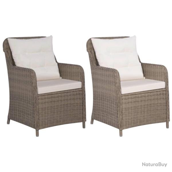 Chaises d'extrieur et coussins lot de 2 Rsine tresse Marron alsavelo