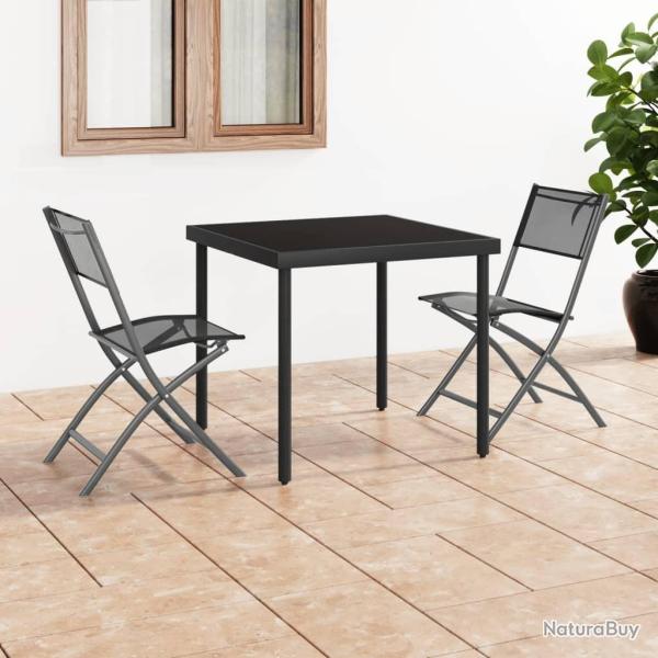 Chaises d'ext�rieur pliables lot de 2 Noir Acier et textil�ne alsavelo