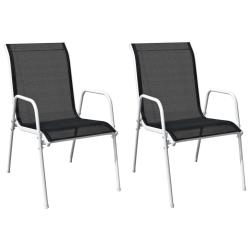 Chaises empilables de jardin lot de 2 Acier et textil&egrave;ne Noir
