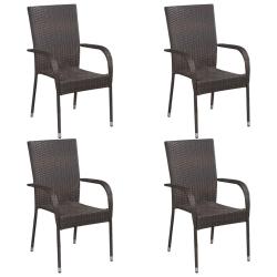 Chaises empilables d'ext&eacute;rieur lot de 4 R&eacute;sine tress&eacute;e Marron