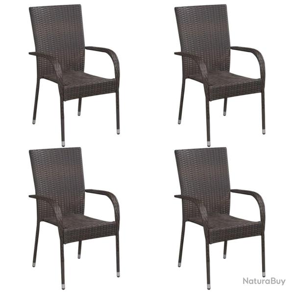Chaises empilables d'ext�rieur lot de 4 R�sine tress�e Marron