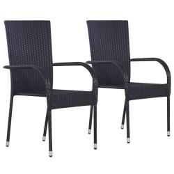 Chaises empilables d'ext&eacute;rieur lot de 2 R&eacute;sine tress&eacute;e Noir