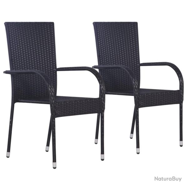 Chaises empilables d'ext�rieur lot de 2 R�sine tress�e Noir