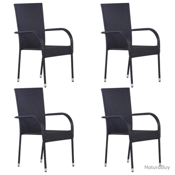 Chaises empilables d'ext�rieur lot de 4 R�sine tress�e Noir