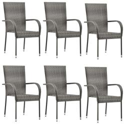 Chaises empilables d'ext&eacute;rieur lot de 6 Gris R&eacute;sine tress&eacute;e