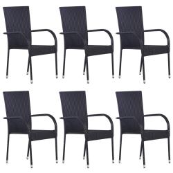 Chaises empilables d'ext&eacute;rieur lot de 6 R&eacute;sine tress&eacute;e Noir