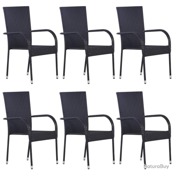 Chaises empilables d'ext�rieur lot de 6 R�sine tress�e Noir