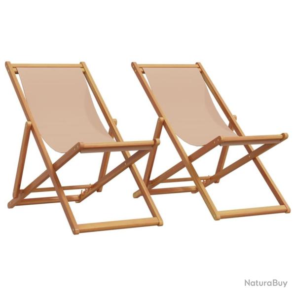 Chaises de plage pliantes lot de 2 taupe tissu et bois massif alsavelo