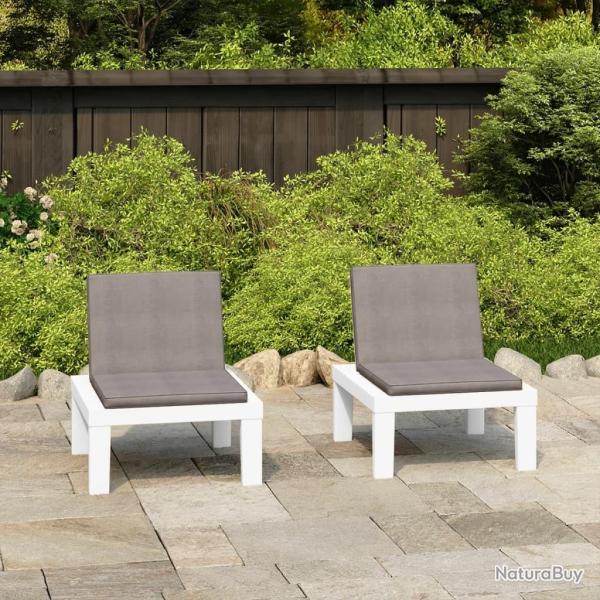 Chaises de salon de jardin et coussins lot de 2 Plastique Blanc alsavelo
