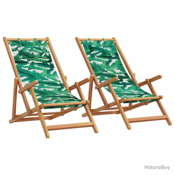 Chaises de plage pliantes lot de 2 tissu et bois massif alsavelo