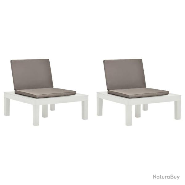 Chaises de salon de jardin et coussins lot de 2 Plastique Blanc
