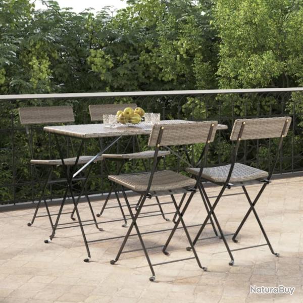 Chaises de bistrot pliantes lot de 4 Gris R�sine tress�e acier