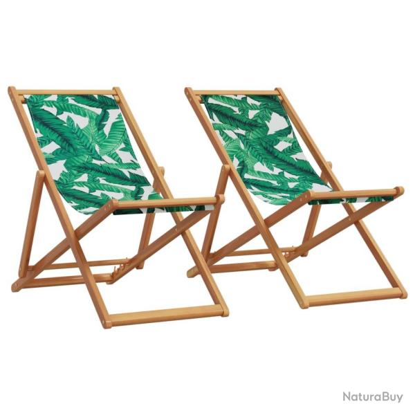 Chaises de plage pliantes lot de 2 tissu et bois massif alsavelo