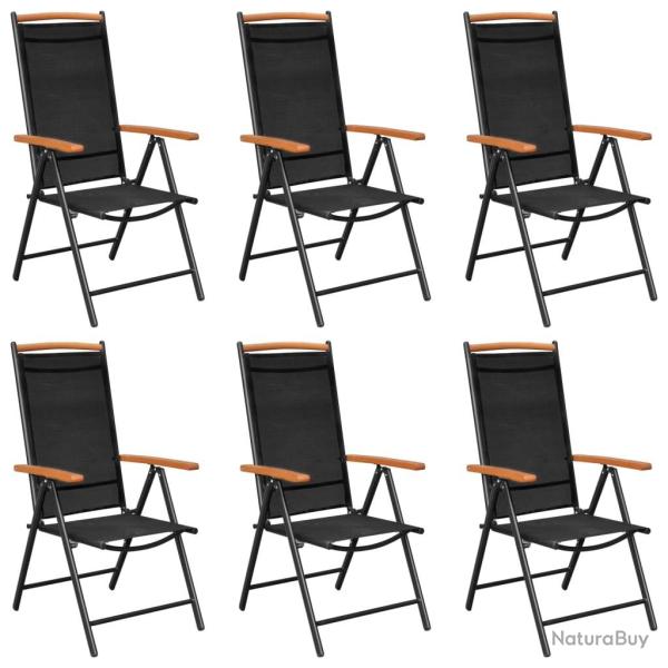 Chaises de jardin pliables lot de 6 Textil�ne Noir alsavelo