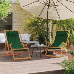 Chaises de plage pliables lot de 2 vert tissu